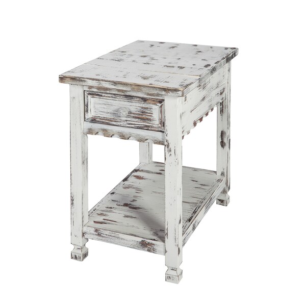 Alaterre Furniture Country Cottage Chairside Table, White Antique Finish ACCA13WA